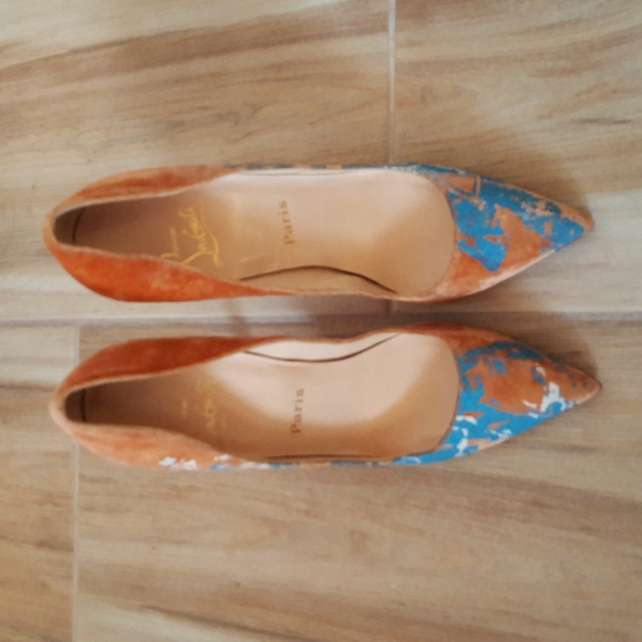 Christian Louboutin Shoes - Christian Louboutin Orange and Blue Suede Pointed-Toe Pumps